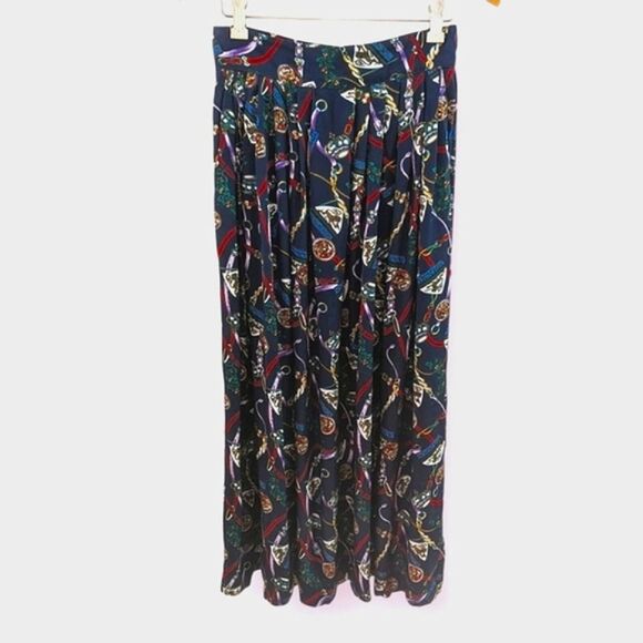 Vintage Breeches Maxi Skirt Womens Blue Crest Chain Printed XS/S 6 - Picture 2 of 11